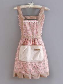 1pc Women's Kitchen Apron, Easy To Wipe, Fashionable Princess Style Cooking Apron, Floral Pattern Bib Apron, Oil & Stain Resistant Princess Dress Style - Multicolor - View 16