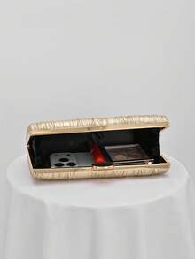 1pc Shiny Gold Pleated Elegant Small Clutch Bag, Rhinestone Chain Strap Fashion Handbag For Women, Suitable For Evening Gown, Formal Party, Wedding, Cocktail Party, Gift For Ladies - Gold - View 2
