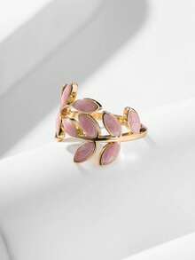 Andkiss Open Ring With Leaf Design - Rosa - View 3