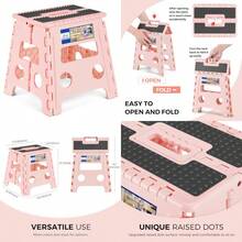 ACKO - Taburete plegable de 13 pulgadas de altura de alta calidad plegable para adultos y niños taburete de plástico para cocina pequeño y plegable soporta hasta 300 libras color rosa 1 unidad - Rosa Sakura - Ver 1