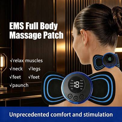 1pc EMS Full Body Mini Massage Patch, 8 Modes 19 Intensity Levels Portable Muscle Massager With LCD Display, USB Rechargeable Wireless Neck Back Shoulder Massager, Compact Muscle Relaxation Massage Device For Home Office Gym Travel Daily Use