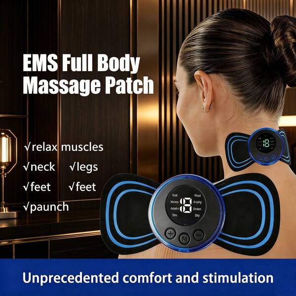 1 miếng dán massage toàn thân EMS mini, 8 chế độ 19 mức cường độ, máy massage cơ bắp cầm tay với màn hình LCD, sạc USB, máy massage cổ, lưng, vai không dây, thiết bị massage thư giãn cơ bắp nhỏ gọn dùng tại nhà, văn phòng, phòng tập thể dục, du lịch và sử dụng hàng ngày.