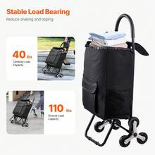 Foldable Shopping Trolley, 450x350x965mm, 6-Wheeled Stair-Climbing Hand Truck, Oxford Fabric Storage Bag, For Shopping, Office, Moving, Transport, Outdoor Use, Laundry, Black - Einkaufsstil Schwarz 110lbs EVA 6 Räder Legierter Stahl - View 3