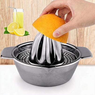 Dụng cụ ép nước cam, chanh và quýt bằng thép không gỉ, tiện dụng và bền bỉ, kèm bát đựng, thích hợp sử dụng tại nhà, khi đi dã ngoại, cắm trại, leo núi, làm vườn, và các bữa tiệc mùa hè.