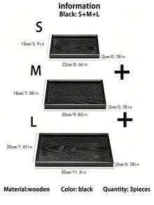 1PC/3PCS Black Wooden Rectangular Round Tray, Home Dining Plate Dessert Plate, Hotel Restaurant Coffee Plate, Tea Plate, Fruit, Sushi, Steak, Bread, Dim Sum Solid Wood Display Plate, Clear Texture Water Glass Plate - Black - View 14
