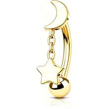 Pendientes de aro con colgante de luna y estrella de acero inoxidable 316L de 16G para perforación de ceja y oreja rook para mujeres, joyería de barra curva para perforación - estrellas y luna - Ver 6