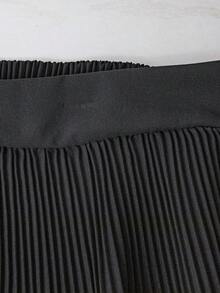 Pantalones cortos/falda plisada de unicolor, de moda versátil y holgada para mujer, para el verano - Negro - Ver 5