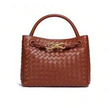 BV Bottega Bang Bang, bolso de mujer de cuero genuino tejido a mano de Andiamo Clutch Campana, bolso de mujer tejido a la moda 2026, bolso bandolera de gamuza, bolso de mano vintage, bolso de hombro de gran capacidad para uso diario. - Marrón claro - Ver 3