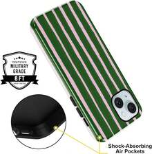 iPhone15 Handyhülle (,), gestreiftes Design, geeignet für Mädchen, schönes rosa-grünes Streifenmuster, Schutzhülle, doppelschichtige stoßfeste weiche farbige Silikon-TPU-Handyhülle, gestreifter Stil. - Weiß 5 - Übersicht 5