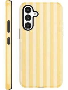 Gestreifte Sommer-Handyhülle, geeignet für Samsung Galaxy S24 5G ,2 Zoll, mit einem schönen sommerlichen rosa-gelben Streifendesign, eine Schutzhülle geeignet für Mädchen, doppelschichtige stoßfeste bunte Silikonhülle. - Weiß 6 - Übersicht 1