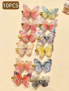 10pcs/Set Vintage Gradient Butterfly Hair Clips, Women's Hair Accessories, Ethereal Girl Hair Pins, Bangs Side Clips, Exquisite Tulle Elegant Rhinestone Design, Daily Use - Multicolor - View 3