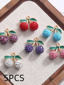 5pcs Ceramic Fruit Cherry With Rhinestone DIY Earrings, Necklace, Phone Chain, Keychain Jewelry Accessories - 5PCS - View 13