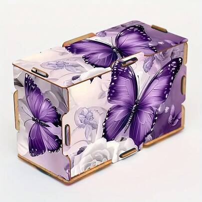 1pc Handmade Wooden Butterfly Diamond Painting Paper Drawer Box, Reusable Mixed Color Wooden Storage Box, Creative Design, Artisanal Handcraft Accessory For Home And Office
