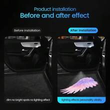 2pcs Pink Purple Gradient Wing Pattern Car Door Welcome Lights, Fashionable Car Accessories, Wireless Easy Installation, Battery Not Included, Romantic Gift For Car Owners - Pinkish-purple Wings - View 3