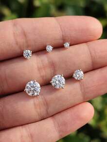 1件裝莫桑石耳釘 中性款 0.03-0.3CT S925純銀 低過敏耳環 婚禮珠寶 D色 VVS1淨度 - 銀色 - 查看 1