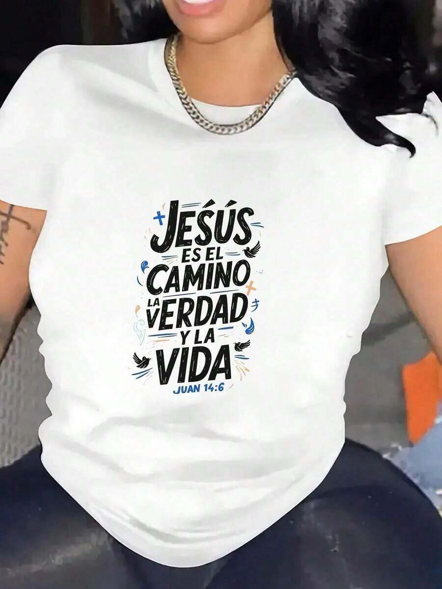 Women's T-Shirt With Creative Print, Fashion For All Four Seasons, Simple, Casual, Comfortable, Popular, Soft, For Fitness, Daily Outdoor Sports, Versatile Style For All Seasons, Short Sleeve T-Shirt With Breathable Round Neck, 100% Pure Cotton, Bohemian Style. - 白色 - 查看 1