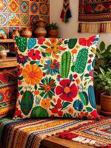 Tropical Flower Cactus Pattern Table Runner, Mexican Style, Modern Home Kitchen Decor, Table Runner Placemat Pillowcase Set, Suitable For Daily Home Kitchen Decoration, Daily Party Decoration. - Multicolor - View 8