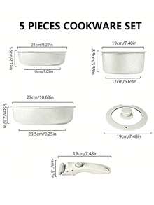 16-piece non-stick ceramic cooking set with detachable handles, integrated design suitable for frying, stir-frying, stewing and slow-cooking, with a maximum temperature of 480°F, compatible with induction cooktops, ready to use immediately, stackable cookware and plates can save space, and equipped with utensils, easy to clean, lids and pot pads. - Übersicht 9