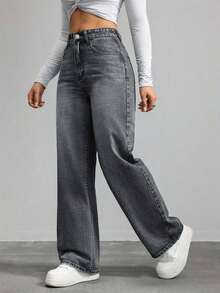 Women's Pocketed Wide Leg Relaxed Casual Denim Jeans - 輕洗 - 查看 3