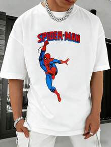 MARVEL Spider-Man Action Pose Logo Graphic T-Shirt For Men, 100% Cotton Streetwear Tee, Great Gift - 白色 - 查看 1