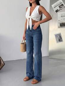 SQUALO Women's Blue Washed, Ripped, And Distressed Effect Jeans Street Style - Blue - View 3