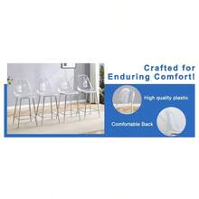Transparent bar stool set, 4 pack, acrylic seat shell with metal frame in silver/ gold/ black, modern design chairs for kitchen, bar or dining room chairs only, without table - Silber + Kunststoff1 - Übersicht 3