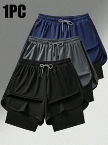 2026新款男士運動休閒短褲 Boyfriend Fit 3/4長度附內襯，跑步與訓練褲 - 黑色 - 查看 1