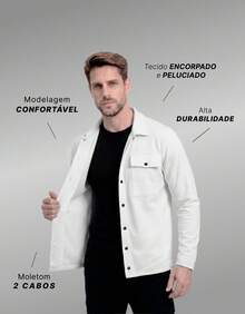 Stylish Men's Jacket With Waterfall Collar, Long Sleeves, Casual Sweatshirt Style With Button Details And Pockets. - 白色 - 查看 2