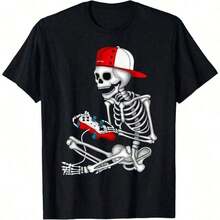 VVMK Camiseta unisex de regalo de videojuegos de esqueleto de Halloween, cómoda - Negro - Ver 1