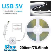 Tira de luz LED con sensor de movimiento, alimentada por USB, efecto de flujo de agua, lluvia de meteoros, efecto de luz de persecución, tira de luz COB dinámica de 5V CC, luz de sensor de escalera, tira de luz de persecución de escalera - luz blanca - Ver 13