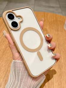 豪華透明保護殼，適用於 iPhone 17、16、15、14、13、12、11 Pro Max，透明壓克力材質設計，支援磁吸無線充電 - 沙漠金 - 查看 3