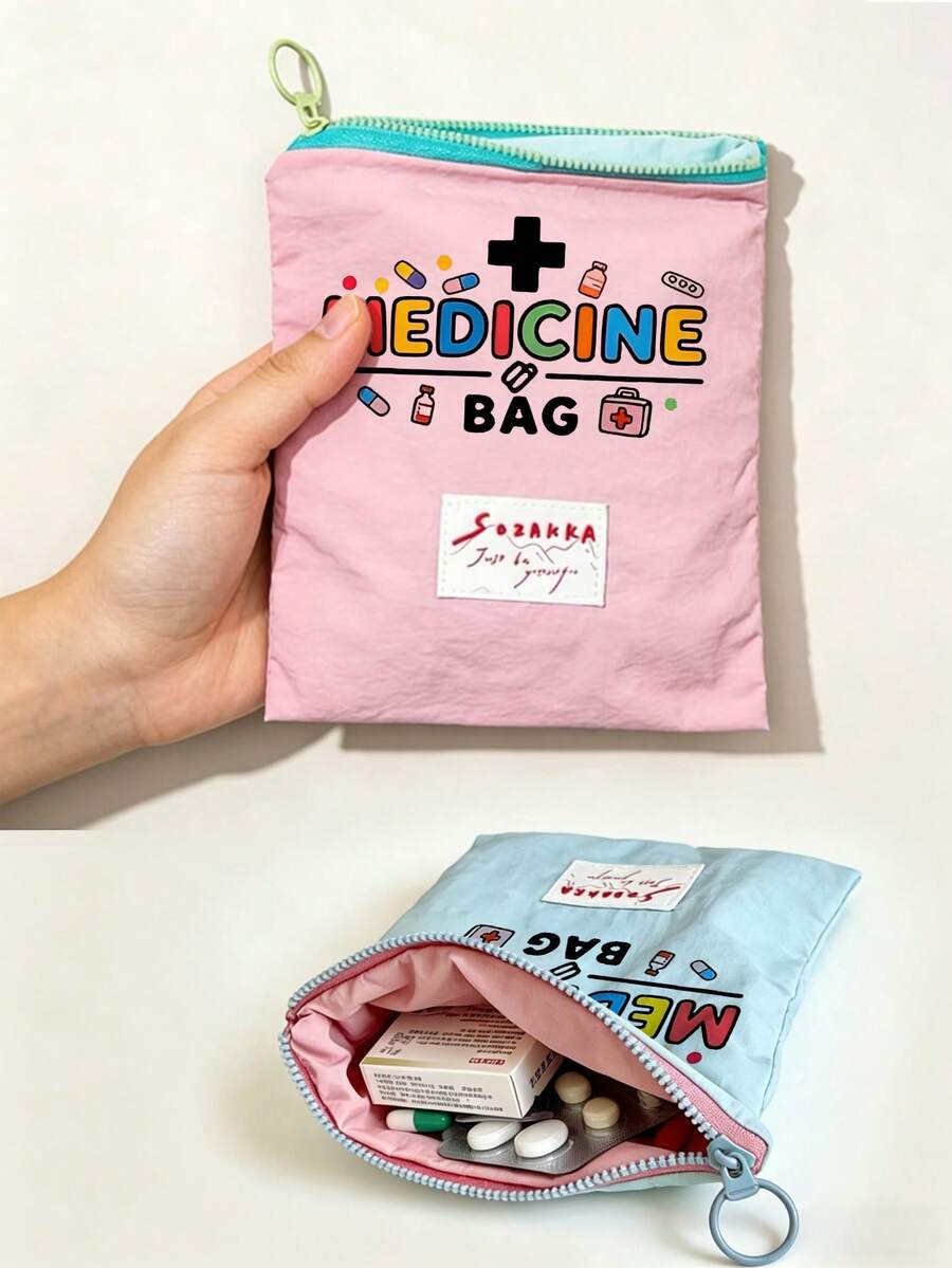 「Medicine」圖案印花便攜藥袋 藥丸收納盒 急救包 化妝包 零錢包,適合日常使用/戶外/旅行,旅行收納、化妝品、手機及其他小物品收納,旅行必備,聖誕禮物,個性化禮物袋,教師節禮物,小禮物交換,房間裝飾 - 彩色 - 查看 1