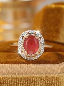 1pc Exquisite Elegant Cubic Zirconia Egg-Shaped Women's Ring Set, Perfect As Wedding Ring, Engagement Ring Or Valentine's Day Gift - Golden Yellow Red - View 4