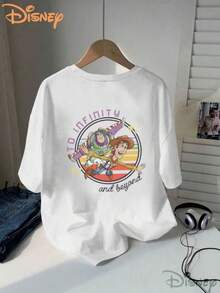 Toy Story Buzz Lightyear & Woody Women's T, Disney Cotton T-Shirt - White - View 2