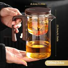 Enchanti Magic Tea Pot 720ml, Water Separation Glass Teapot With Wooden Handle, Press Control Tea Infuser With Strainer For Loose Leaf Tea, Witchcraft Style Glass Kettle For Home Office Tea Ceremony, Gift For Tea Lovers, Housewarming Gift - Brown - View 4