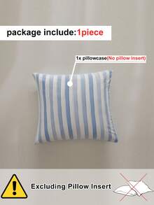 1pc Blue & White Vertical Striped Cutout Jacquard Pillow Cover, Minimalist Decorative Throw Pillow Case Suitable For Sofa, All Seasons, Home Decor, Soft & Breathable, Machine Washable, Great Gift, Pillow Insert Not Included - Blue - View 4