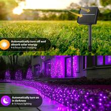 loyyz 戶外 LED 太陽能串燈，200LED/100LED/50LED/20LED 仙女串燈 8 種模式，IPX4，LED 節慶裝飾適用於樹木、庭院、花園和派對，假日屋頂裝飾、婚禮、聖誕樹裝飾 - 紫色的 - 查看 1