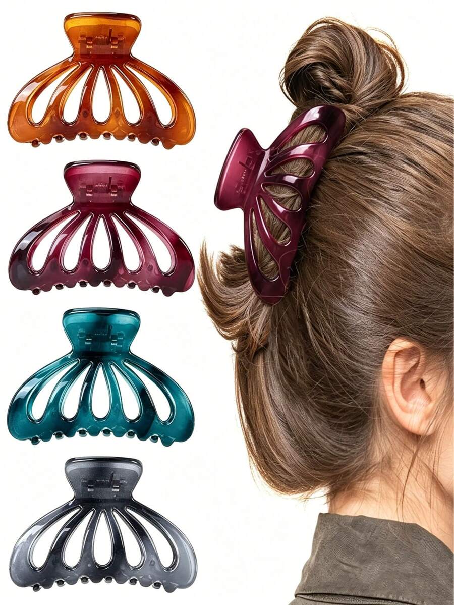 1pc European And American Style Colored Transparent Shower Clips, Hair Clips, Buns Clips, Shark Fin Clips, Hairpins - Multicolor - View 1