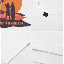 Men's T-Shirt Surfing Silhouette Sunset Palm Tree Comfortable And Versatile Outdoor Casual Short Sleeve - White - View 5