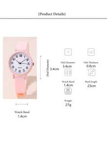 Set de 2 relojes de cuarzo con correa de silicona y esfera numérica minimalista + pulsera, reloj de moda para estudiantes - Rosa - Ver 6