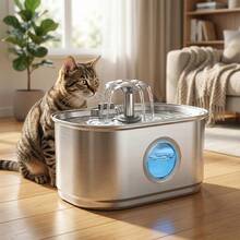 3.2L/108Oz Large Capacity Cat Water Fountain, Stainless Steel Automatic Pet Water Dispenser With Visible Water Level Window, Ultra Quiet, Provides Pure Fresh Drinking Water For Cats And Dogs - 3.2L - View 3