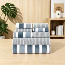 Bộ 8 khăn tắm, khăn tắm kẻ sọc mềm mại dùng trong nhà tắm, khăn mặt, khăn thấm hút nhanh khô, thích hợp để lau mặt. - Nhiều màu - Xem 4
