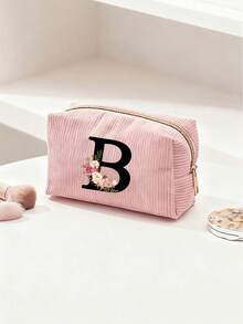 Customized A-Z Letter Corduroy Pencil Case, Customized Initial, Back To School Essential Pencil Bag, Valentine's Day Gift Makeup Bag, Ramadan Gift Choice, Large Capacity Travel Cosmetic Organizer (Smooth Zipper), Fresh And Cool Pink & White Letter Print Design, Lightweight And Foldable, Portable And Easy To Store, Thoughtful Gift For Girlfriend/Bridesmaid, Durable Toiletry Organizer For Home And Travel, Popular Back To School Gift - Multiple Styles - View 33