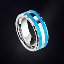 Anillo de tungsteno 2023 para boda, dos piezas, ópalo azul, 8 mm de ancho, joyería personalizada para mujeres y hombres - 7 - Ver 6