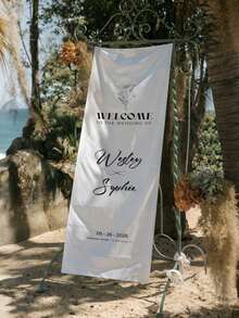 Customized Wedding Welcome Sign, Wedding Fabric Welcome Banner, Modern Wedding Welcome Banner, Customized Fabric Wedding Banner, Boho Wedding, Bridal Shower Sign, Personalized Name Wedding Sign, Minimalist Welcome Sign, Fabric Welcome Banner, Wedding Decor, Customized Fabric Wedding Sign, Personalized Party Decor, Minimalist Sign, Fabric Sign, Wedding Welcome Sign, 3 Fabric Options For Banner, Personalized Party Decor, Minimalist Sign, Fabric Sign, Wedding Welcome Sign - Multicolor - View 2