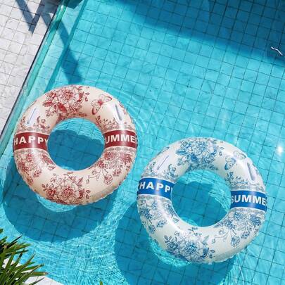 1PC Summer Swimming Ring For Adults And Children, Thickened, Qing Ink Painting, Retro Style, Ins Water Inflatable Armpit Ring, Large Size, Beach Holiday Float