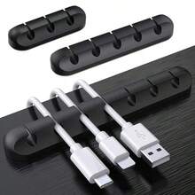 5 piezas Organizador de cable USB de silicona, enrollador de cable de carga USB, clip de gestión de cables de escritorio, clip de fijación de cables, adecuado para accesorios de ratón y auriculares - 5 clips negros - Ver 5