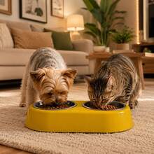 Double Pet Feeder/Waterer For Dogs And Cats, Stainless Steel Bowls, 450ml - Gấp đôi - Xem 8