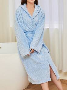 1件珊瑚绒质感连帽浴袍，女士休闲家居服，柔软舒适吸水浴袍，适用于浴室、卧室、泳池，日常必备，居家旅行皆宜，完美礼物之选 - 多色-龜甲袍 - 查看 13