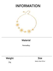 1pc Bohemian Style Gold Sun Spiral Waist Chain, Adjustable Sun Pendant Body Chain, Summer Beach Festival Women's Belly Chain - Gold Necklace - View 9